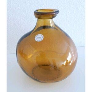 San Miguel Vidrios Orange Bulb Shaped Recycled Glass Vase 6.5" x 7.5” Spain